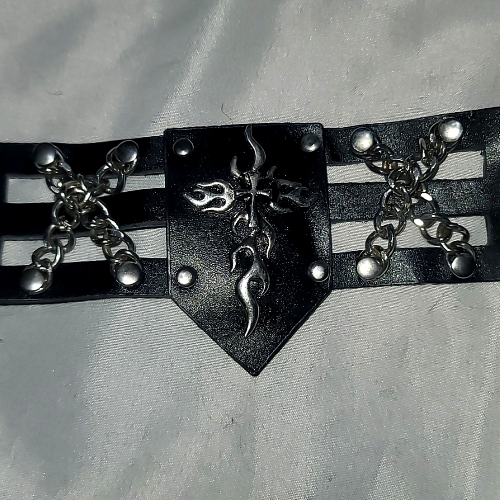 Flaming Cross Pleather Wrist Cuff